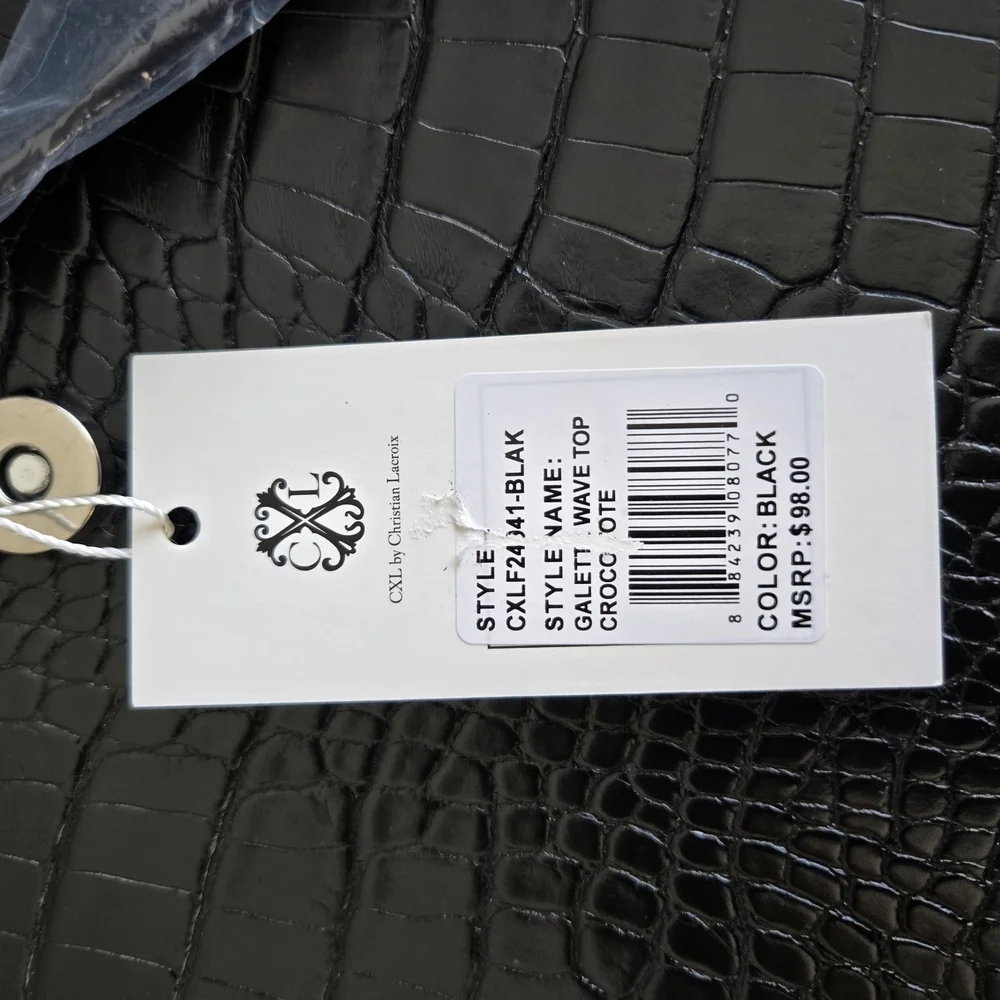 Christian Lacroix Galette Wave Top Croc Black Structured Tote Bag, NWT